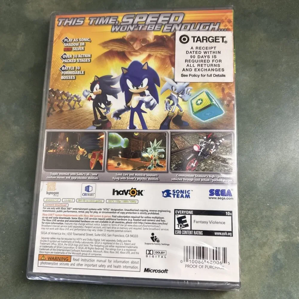 Sonic the Hedgehog Xbox 360 Platinum Family Hits New Sealed READ Target Sticker